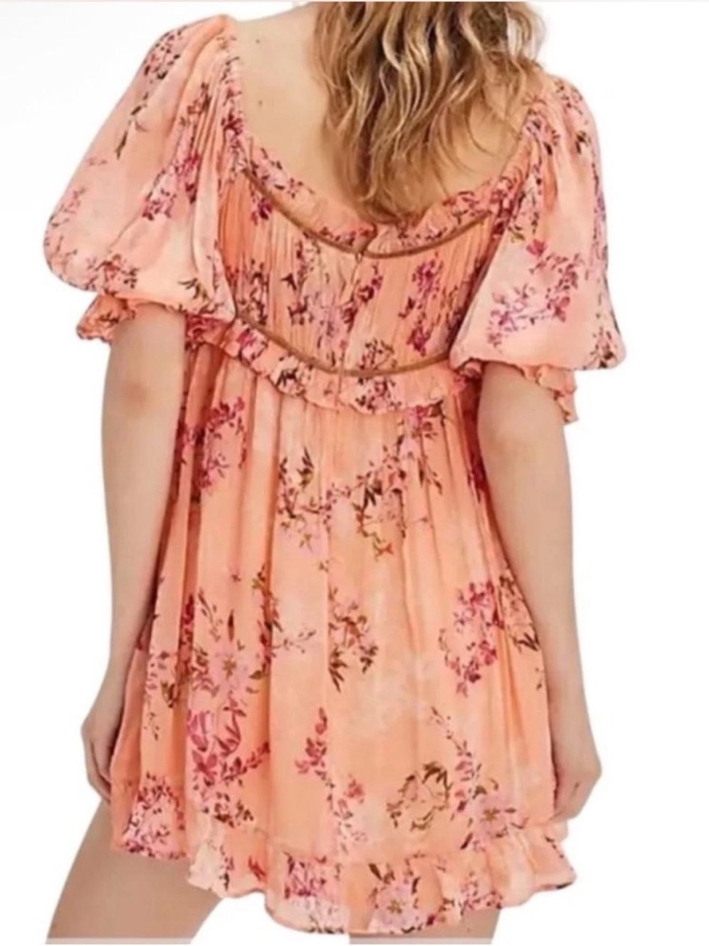 Free People Marney Mini Dress Peach Combo Floral Babydoll Boho Size Large - Picture 6 of 10